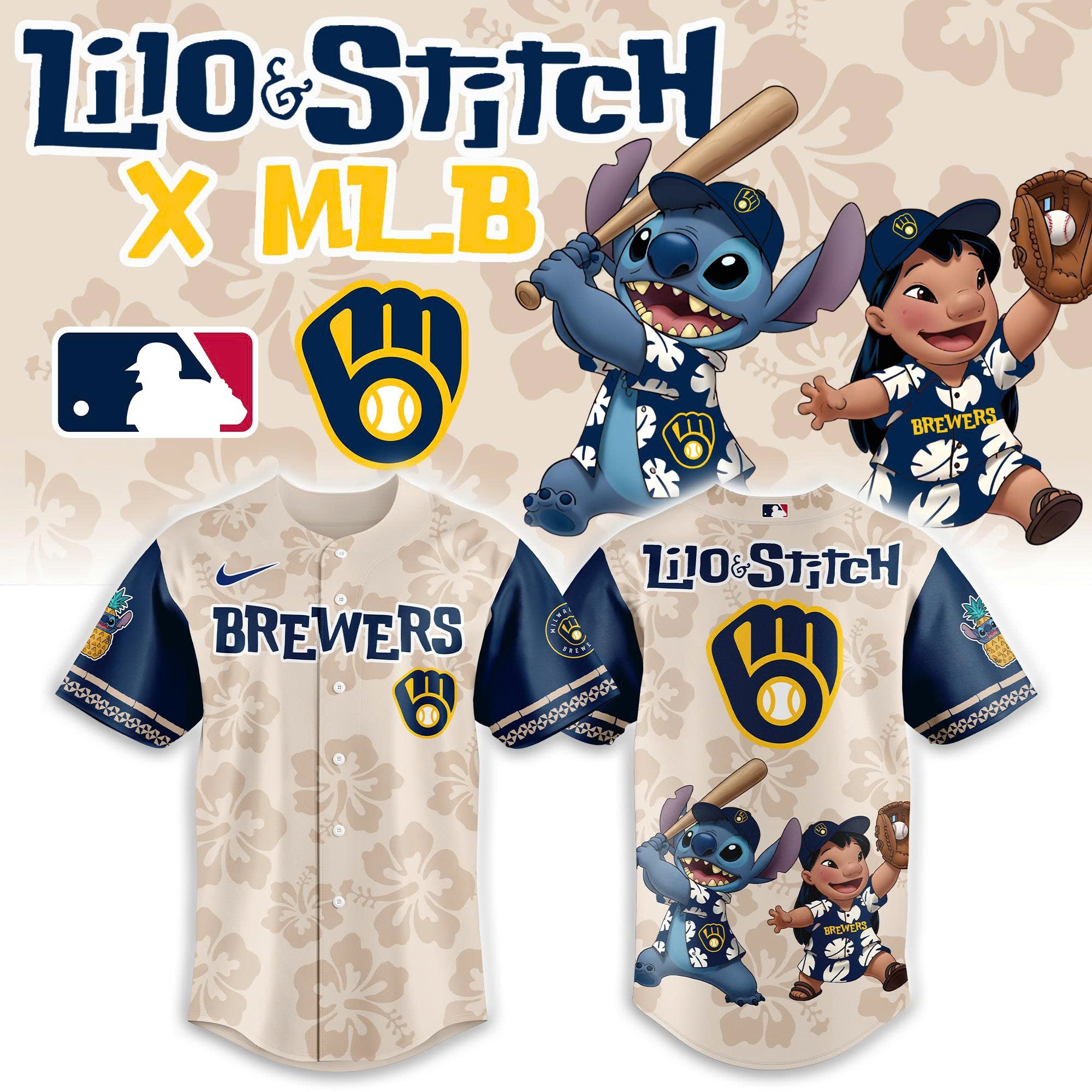 Milwaukee Brewers Lilo & Stitch 2025 Baseball Jersey 